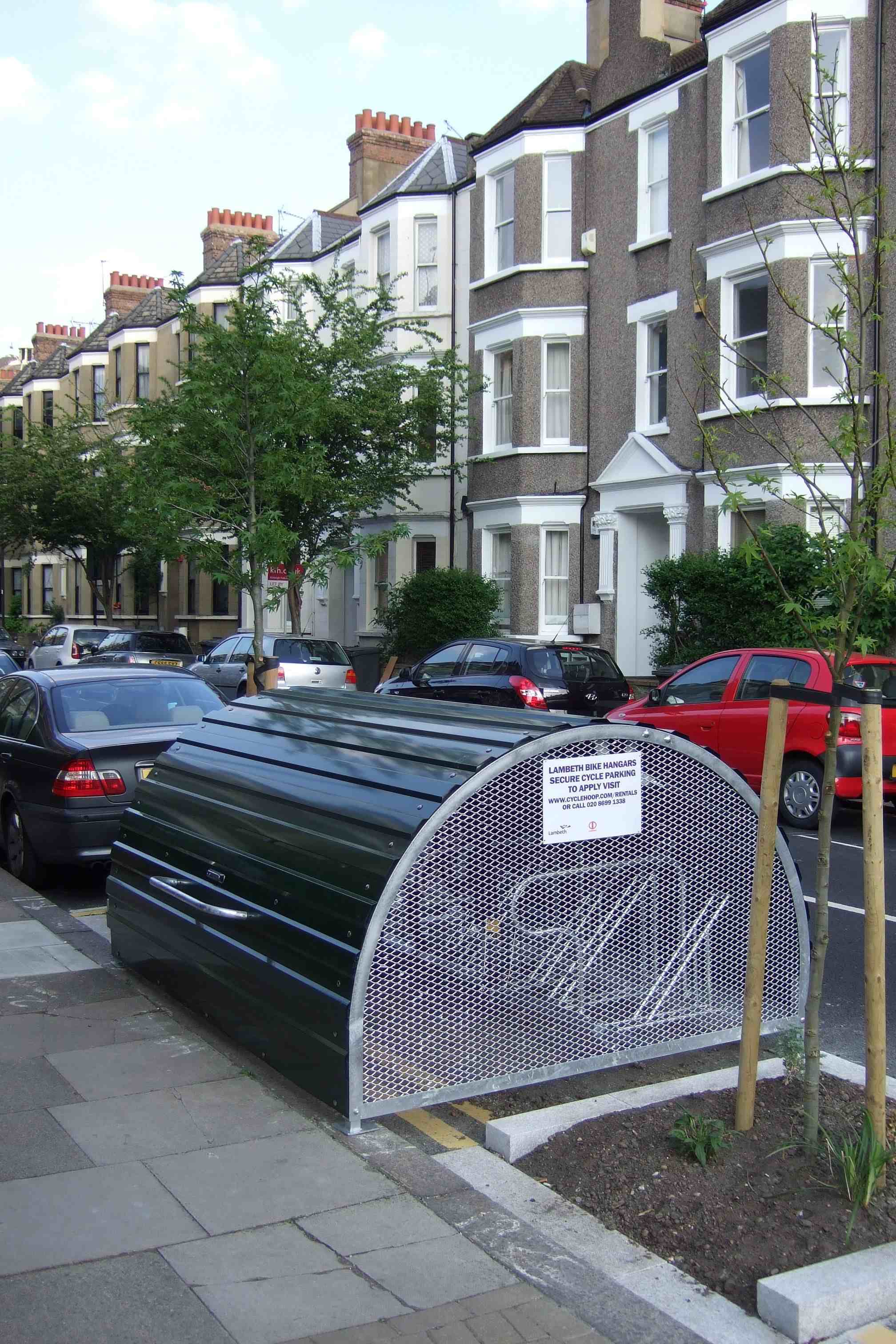 Bike hangar installed in a street