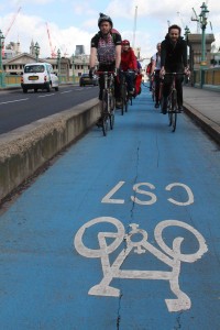 Cyclists on protected cycle lane