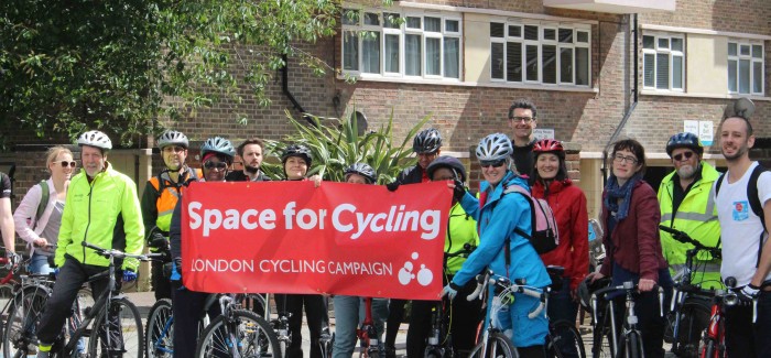 Cyclists with Space for Cycling banner