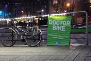 Dr Bike banner at night