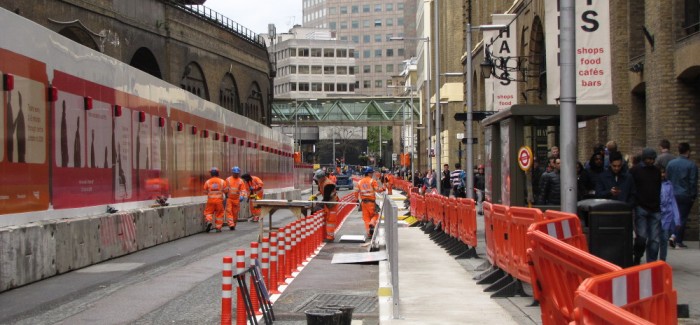 Take Care passing London Bridge Station on Tooley St